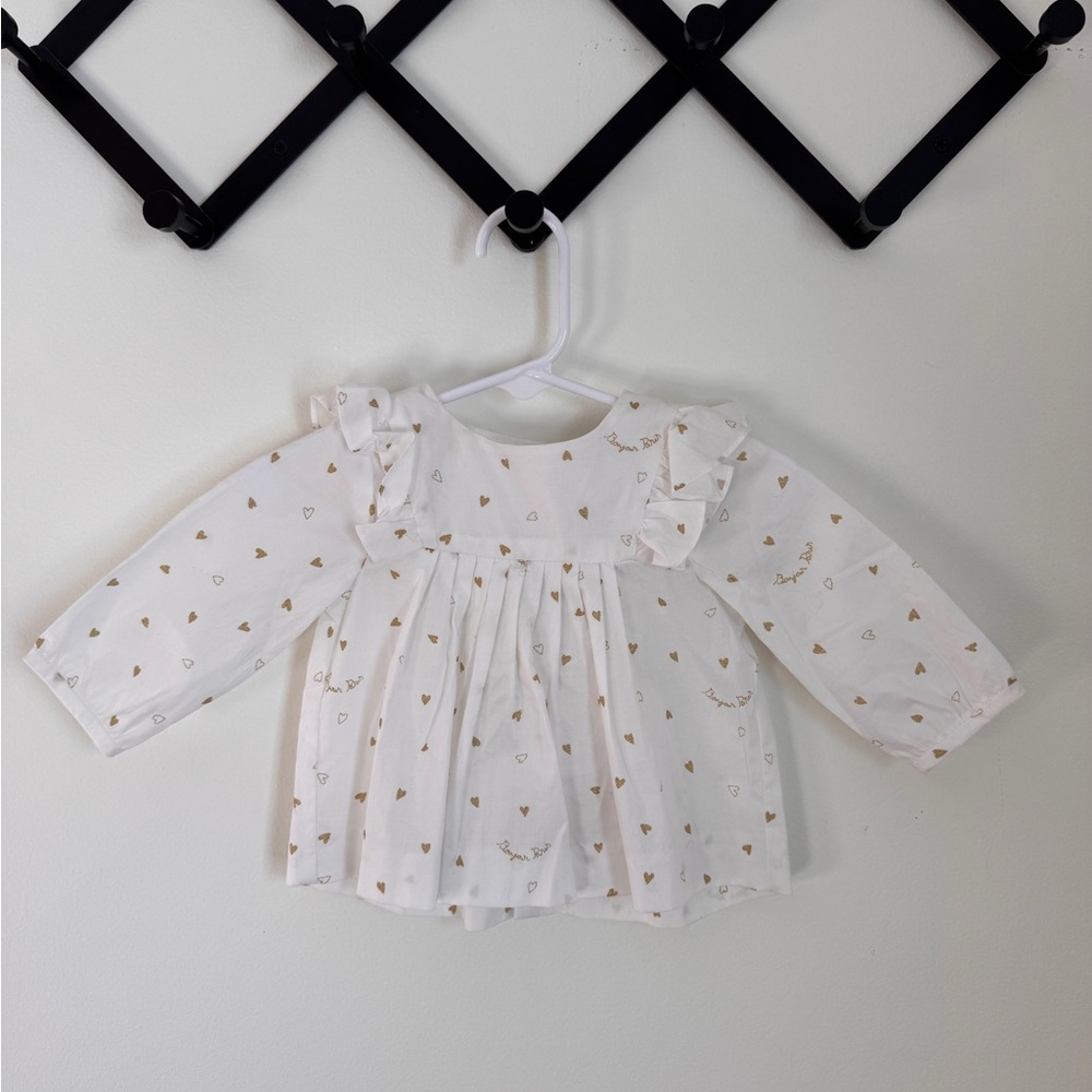 Jacadi White Gold Heart Print Ruffle Dress